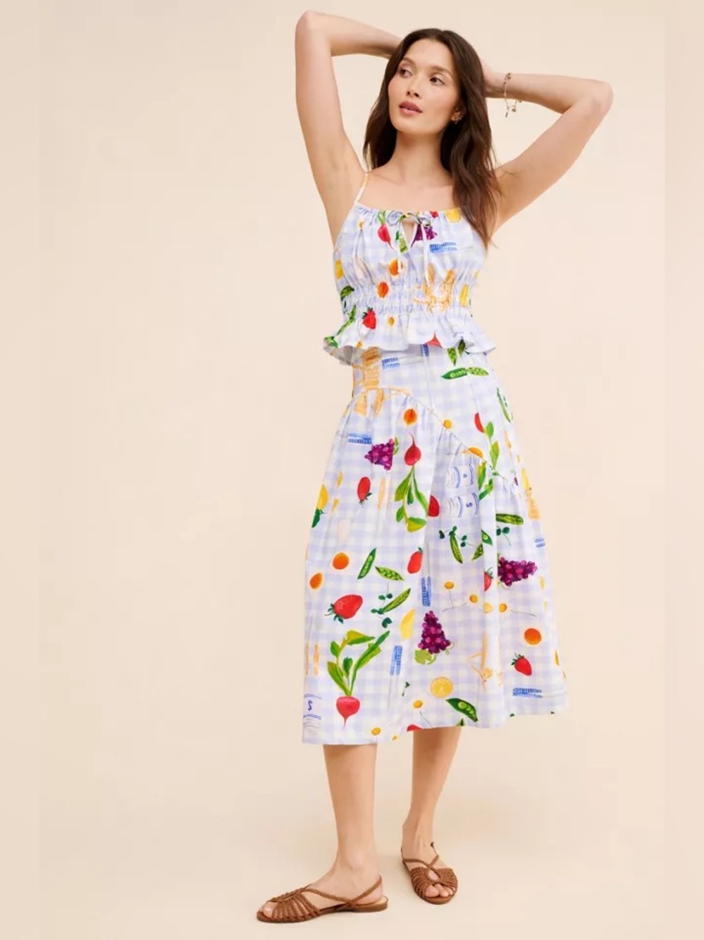 Lisa Says Gah Maeve Midi Skirt M Picnic Alfresco Gingham Fruit Farmers Market